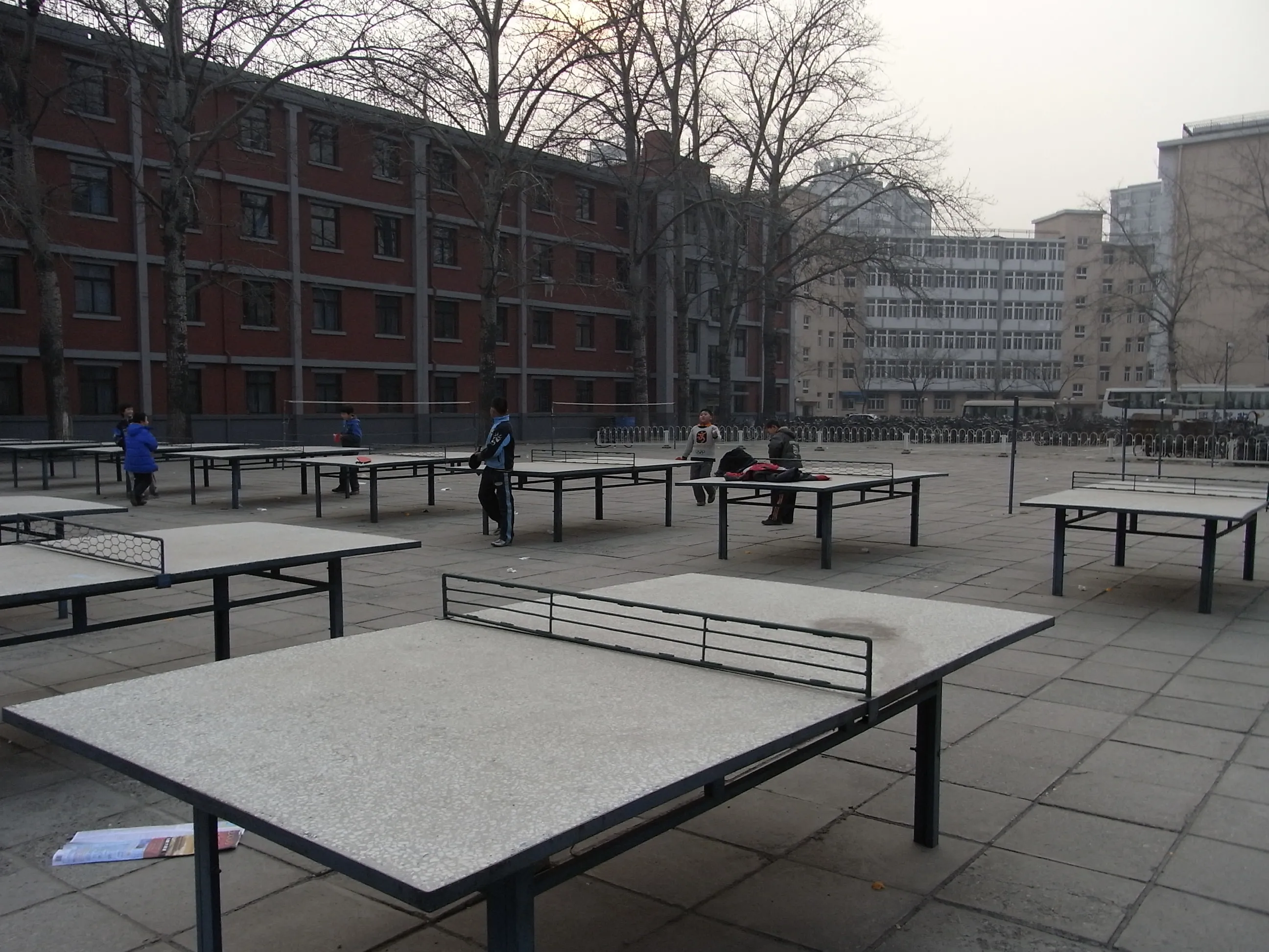 大学内で卓球をする子供達