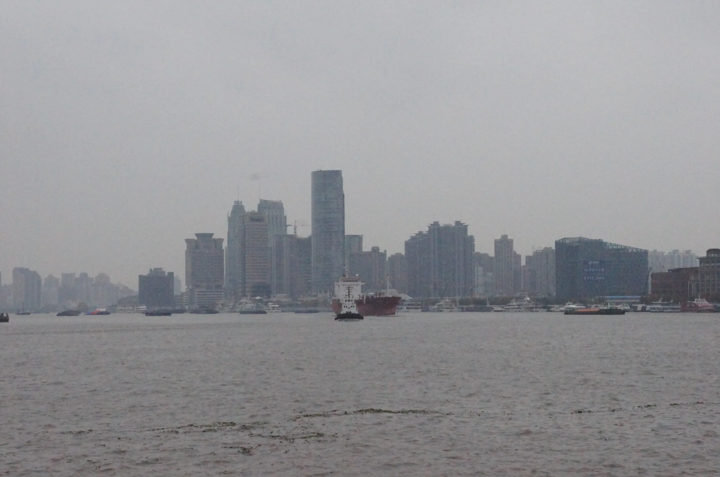 黄浦江を行きかう船を眺める