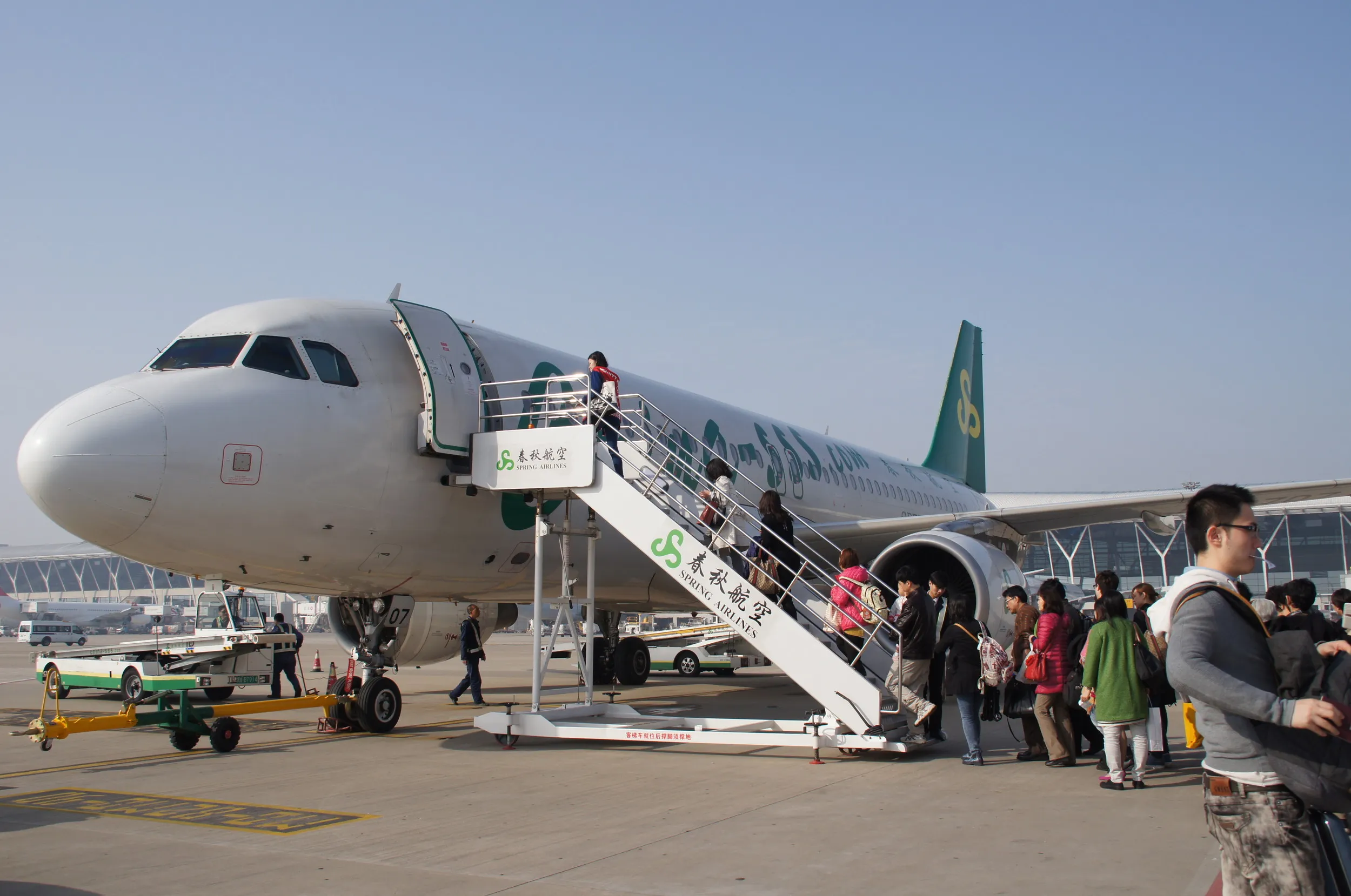 春秋航空の飛行機に搭乗