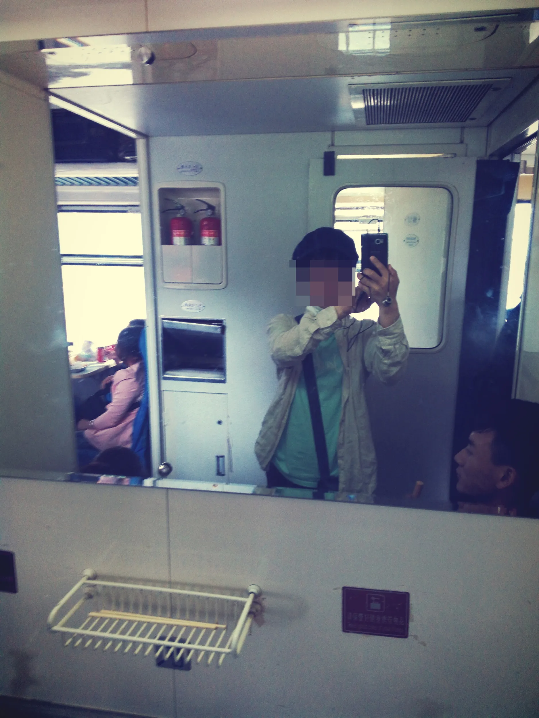 列車内で記念撮影