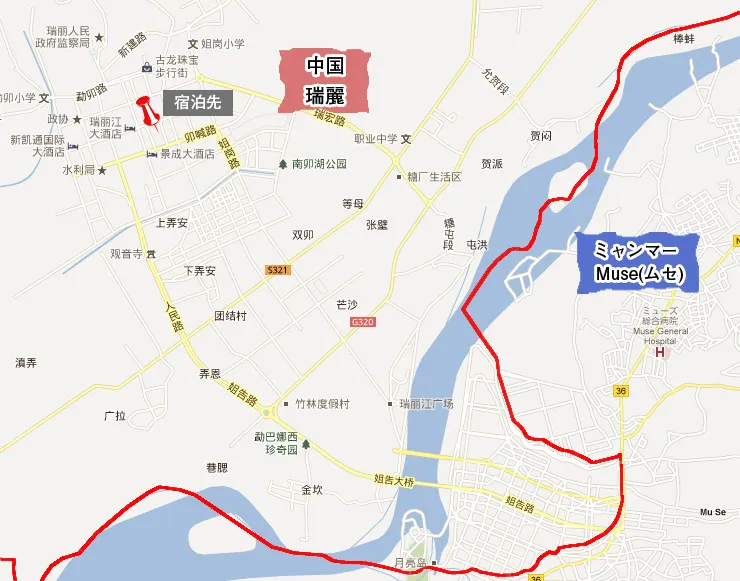 瑞麗とMuse(ムセ、ミューズ、木姐)周辺の地図